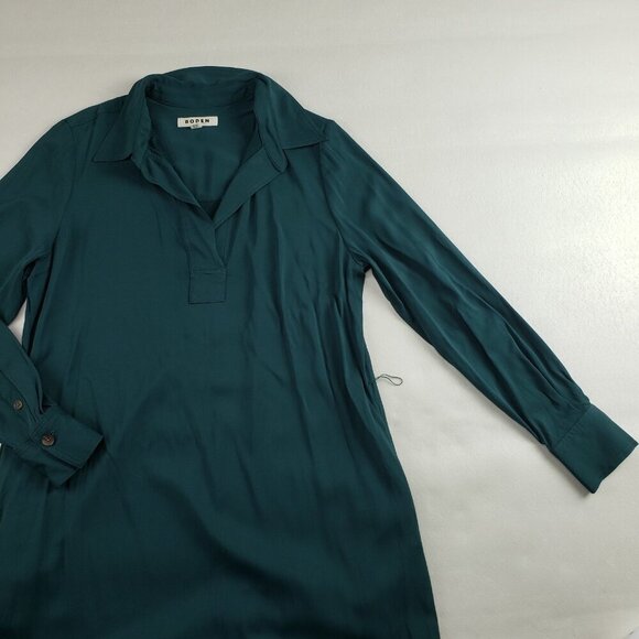 Boden Long Sleeve Maxi Dress Womens 12 R Green Collared Pullover Pocket *No Tie* - Picture 5 of 16